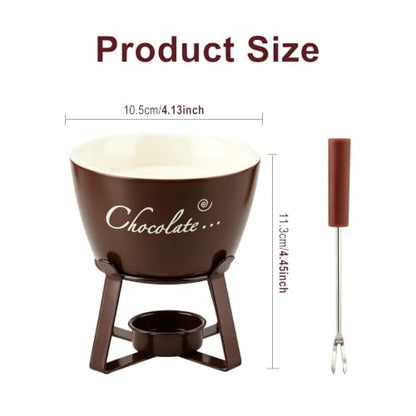 Ceramic Chocolate Melting Cup, Mini Personal Chocolate Fondue Mug with Fork