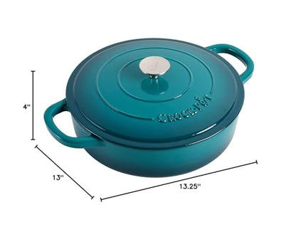 Crock-Pot Artisan Enameled Cast Iron Braiser W/Lid, 5 Quart, Teal Ombre