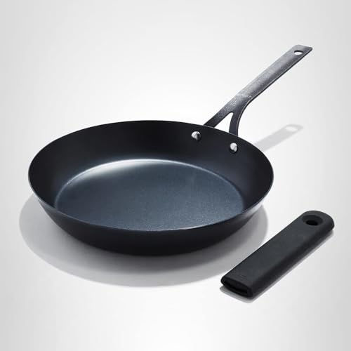 OXO Obsidian 12" Carbon Steel Frying Pan, Pre-Seasoned Skillet, Builds Natural Nonstick with Use, Induction Ready, Oven Safe, Removable Silicone Handle