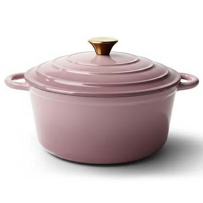 Vintage Style 4.5 Quart Dutch Oven Pot with Lid, Non Stick Enameled Cast Iron Dutch Oven for Bread Baking, Heavy-Duty, Oven Safe Ceramic Cookware Up to 500°F for Baking, Braising, Stews, Roasting, Pink