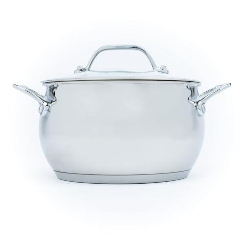 David Burke Splendor Stainless Steel 3-Quart Dutch Oven with Glass Lid, Vented Steam – Side handles, Oven Safe