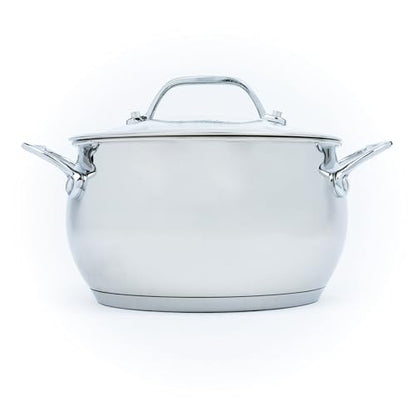 David Burke Splendor Stainless Steel 3-Quart Dutch Oven with Glass Lid, Vented Steam – Side handles, Oven Safe