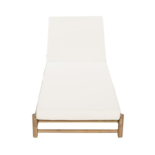 Christopher Knight Home Lara Outdoor Chaise Lounge with 4" Water-Resistant Cushion, Acacia Wood Recliner Chair Frame with Slatted Design, Patio Lounger with Adjustable Backrest, Light Teak+Cream