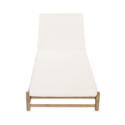 Christopher Knight Home Lara Outdoor Chaise Lounge with 4" Water-Resistant Cushion, Acacia Wood Recliner Chair Frame with Slatted Design, Patio Lounger with Adjustable Backrest, Light Teak+Cream