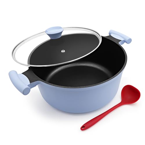 Bobikuke 5 Quart Stock Pot with Lid, Non Stick Cooking Pot, Soup Pot Nonstick with Stay-Cool Handle, Induction Cookware for Pasta,Soup, Suitable for All Stoves, PTFE & PFAS-Free, Blue