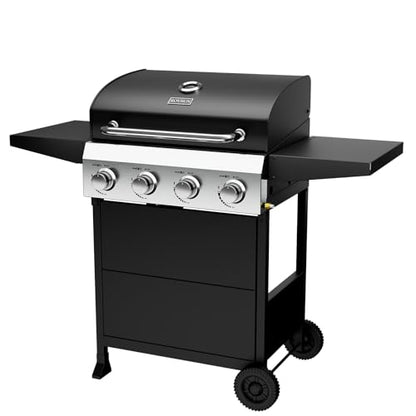 ROVSUN 4-Burner Propane Gas BBQ Grill with Foldable Side Tables & Enameled Cast Iron Grates, 40,000 BTU Barbecue Grill with Portable Wheels for Outdoor Patio Backyard Cooking Grilling, Black