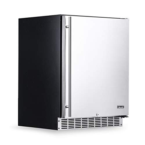 NewAir 24” Outdoor Beverage Fridge | Freestanding or Built-In Under counter Refrigerator for Outside Patio | Weatherproof Outdoor Fridge for 160 Cans with Auto-Closing Door | Stainless Steel