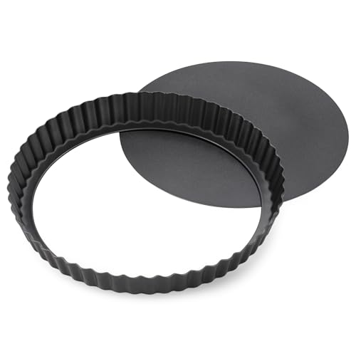 Maclia Tart Pan Removable Bottom - 8.6 Inch Non-Stick Carbon Steel Pie Pan for Baking Tarts, Pies, Quiches, Brownies, Quiche Baking Dish with Fluted Edges, Fruit Tart Mold