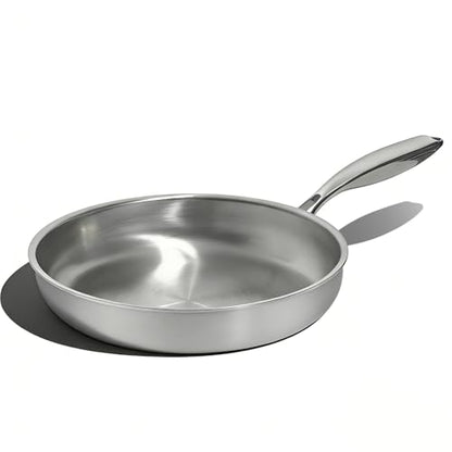 Umite Chef 10 Inch Stainless Steel Frying Pan, Non-Toxic 5 Ply Stainless Clad, Professional Skillet Cookware, Dishwasher Safe Kitchen Pan, Compatible with Induction, Oven Safe Saucepan,PFOA&PTFE Free