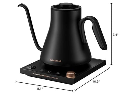 INTASTING Electric Kettle, Gooseneck Electric Kettle, ±1℉ Precise Temperature Control, Stainless Steel Interior, Quick Heating for Pour Over Coffee, Tea & Boiling Water, 0.9L (Black)