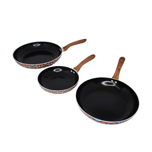 IMUSA Nonstick Ceramic Cookware Set 3-Piece 7in/9in/11in, with Soft-Touch Handles, Aluminum, Black