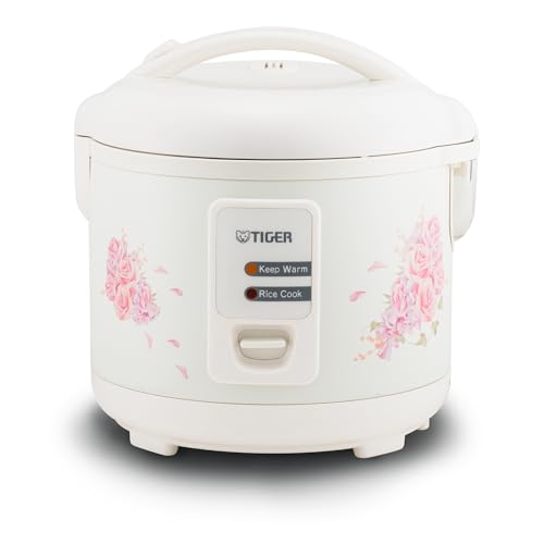 Tiger JAZ-A10U-LF 5.5 Cup Capacity White Rice Cooker with Non-Stick Inner Pot, Retractable Power Cord, and Keep Warm up to 12 hours (Flower)