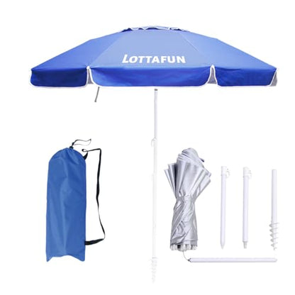 LOTTAFUN 6.5ft Beach Umbrella - Heavy Duty Wind Resistant UV 50+ Portable Sun Shade with Sand Anchor & Carry Bag, Outdoor Folding Umbrella for Beach, Pool, Patio, Garden (Dark Blue) No Tilt
