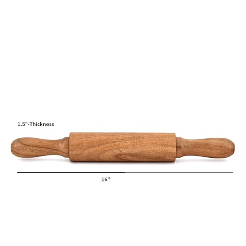 Bhavatu Rolling Pins Acacia Wood Professional Baker's Tool for Dough, Pastry, Pizza | Durable & Rustic Kitchen Essential (16" x 1.5" x 1.5")