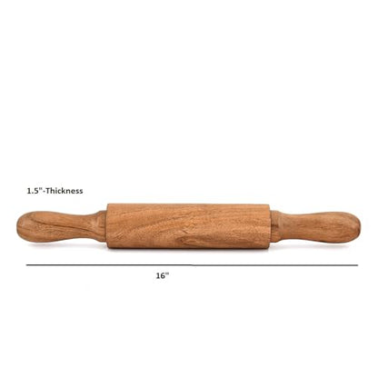 Bhavatu Rolling Pins Acacia Wood Professional Baker's Tool for Dough, Pastry, Pizza | Durable & Rustic Kitchen Essential (16" x 1.5" x 1.5")