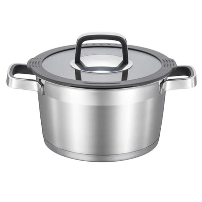 MARSKITOP 5 Quart Stock Pot with Lid, 18/8 Stainless Steel Pasta Pot with Strainer Lid, Heavy Duty Soup Pot with Anti-Hot Handle, Suitable for All Stovetops, Dishwasher Safe