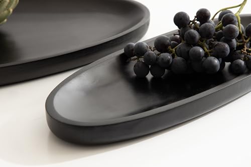 Kate and Laurel Ekata Decorative Oval Solid Wood Nesting Trays, Set of 2, Black, Food-Safe Charcuterie Board Trays for Kitchen Counter or for Use as Ottoman Tray Accents or Coffee Table Tray Decor