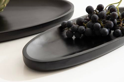 Kate and Laurel Ekata Decorative Oval Solid Wood Nesting Trays, Set of 2, Black, Food-Safe Charcuterie Board Trays for Kitchen Counter or for Use as Ottoman Tray Accents or Coffee Table Tray Decor