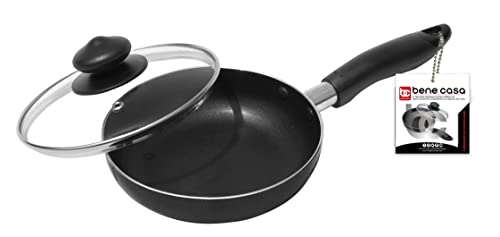 Bene Casa - Black Nonstick Aluminum Frying Pan with Glass Lid (6") - Dishwasher Safe for Easy Cleaning