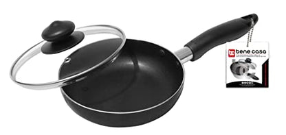 Bene Casa - Black Nonstick Aluminum Frying Pan with Glass Lid (6") - Dishwasher Safe for Easy Cleaning