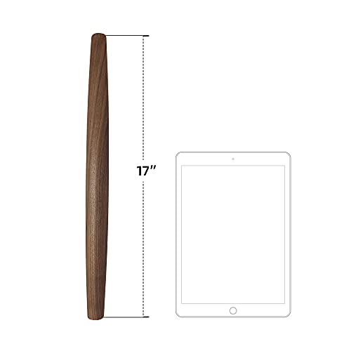 French Rolling Pin (17 Inches) –WoodenRoll Pin for Fondant, Pie Crust, Cookie, Pastry, Dough –Tapered Design & Smooth Construction - Essential Kitchen Utensil,Walnut Wood