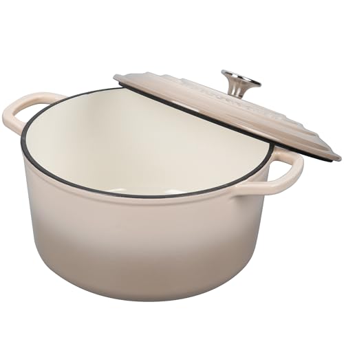 VORRINGARD Enameled Cast Iron Dutch Oven Pot with Lid, for Sourdough Bread Baking, Round Dutch Ovens, 4.5 Quart, Latte