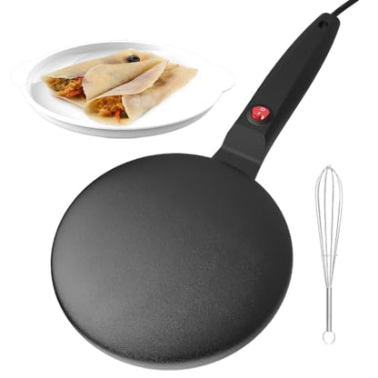 Handheld Electric Crepe Maker Machine, 8" Portable Nonstick Crepe Pan with Batter Bowl & Mixer, Nonstick dipping plate with on/off switch, Quick Heat-Up & Even Heating, Easy to Clean, for Home