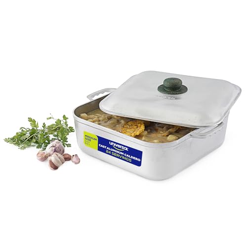 Universal (9 Quart - 24 Cups) Square Caldero – Cast Aluminum Cooking Pot with Lid, Oven Safe Dutch Oven Pot for Rice, Soups, Stews, Roasting & Everyday Cooking