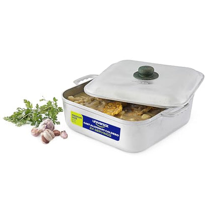 Universal (9 Quart - 24 Cups) Square Caldero – Cast Aluminum Cooking Pot with Lid, Oven Safe Dutch Oven Pot for Rice, Soups, Stews, Roasting & Everyday Cooking