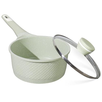 Xuanying Sauce pan 2.0Qt SaucePan with Lid, Non Stick Sauce Pot for Cooking, Easy to Clean, Cooking all stovetop 100% Free PFOA PFAS - Green Granite
