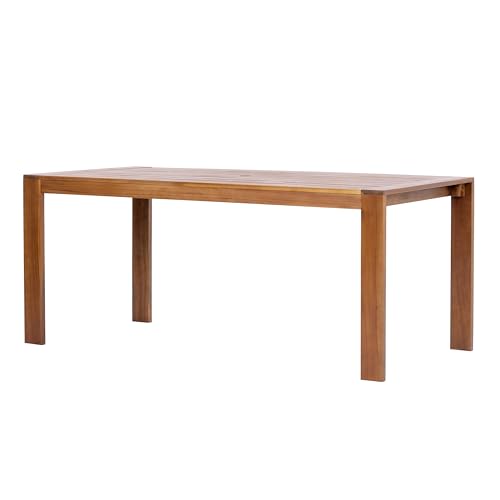 Christopher Knight Home Balew Acacia Wood Patio Dining Set for 4, Solid Wood Outdoor Dining Table Set for 4, 5 Piece Outdoor Dining Set with Rectangular Table and Woven Rope Accents, Teak+Beige