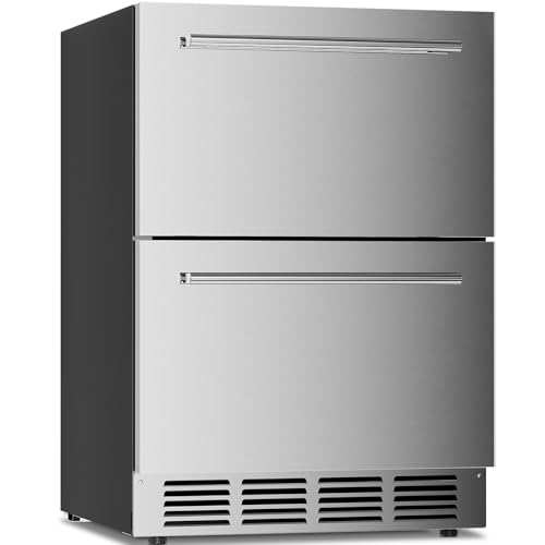 Antarctic Star 24 Inch Outdoor Beverage Refrigerator, Double Drawer Stainless Steel Mini Fridge 145 Cans, Built-in or Freestanding Undercounter Wine Cooler for Home & Patio, 32-50°F, Silver