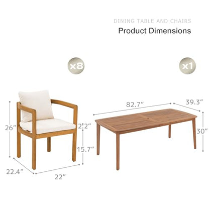SUNSITT 9-Piece Outdoor Patio Dining Set w/82'' Patio Dining Table