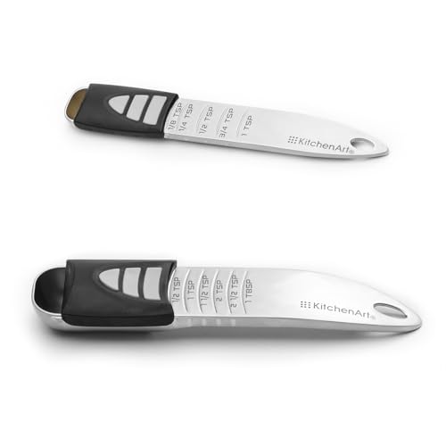 KitchenArt Stainless Steel Pro Sliding Adjust-A-Tablespoon and Teaspoon, Adjustable Measuring Spoon Set