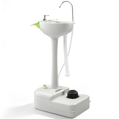 Outvita Portable Camping Sink w/ 19L Water Tank Rolling Wheels Towel Holder Soap Dispenser Faucet, Outdoor Foot Pump Washing Station for RV Boat Travel Picnic Worksit