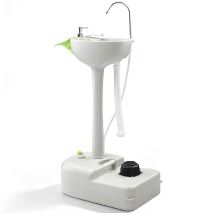 Outvita Portable Camping Sink w/ 19L Water Tank Rolling Wheels Towel Holder Soap Dispenser Faucet, Outdoor Foot Pump Washing Station for RV Boat Travel Picnic Worksit