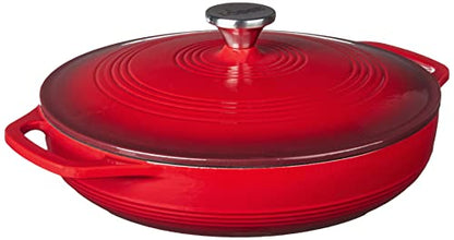 Lodge Essential Enamel Braiser 3.5 Quart - Refrigerator- & Oven-Safe up to 500° F - Heat-Retaining, Induction-Safe & PFAS-Free Enamel Cookware - Island Spice Red