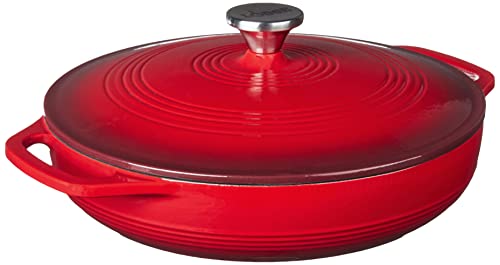 Lodge Essential Enamel Braiser 3.5 Quart - Refrigerator- & Oven-Safe up to 500° F - Heat-Retaining, Induction-Safe & PFAS-Free Enamel Cookware - Island Spice Red