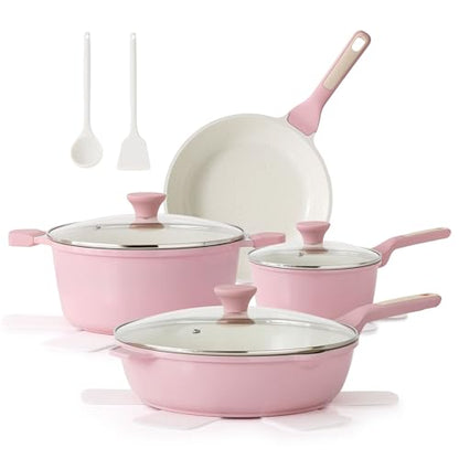 SENSARTE Nonstick Ceramic Cookware Set Large 13-Piece, Healthy Pots and Pans Set Dishwasher Safe, Non-toxic Kitchen Cooking Set with Stay-Cool Handles, Induction Compatible, PFAS Free, Pink