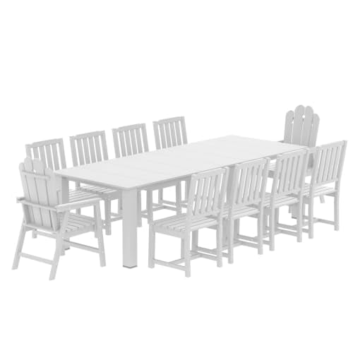 Tioline 11 Piece HDPE Outdoor Dining Set for 10, Patio Furniture, White