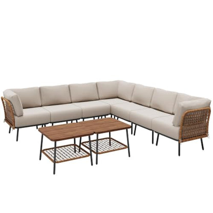Mugovelo 9-Piece Patio Conversation Set, 7-Seat Sectional Sofa with Table