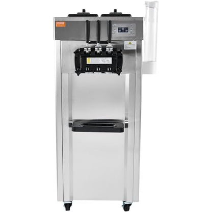 VEVOR 1850W Commercial Soft Ice Cream Machine 3 Flavors 5.5 to 8.2Gallon per Hour PreCooling at Night Auto Clean LCDPanel for Restaurants Snack Bar, Sliver