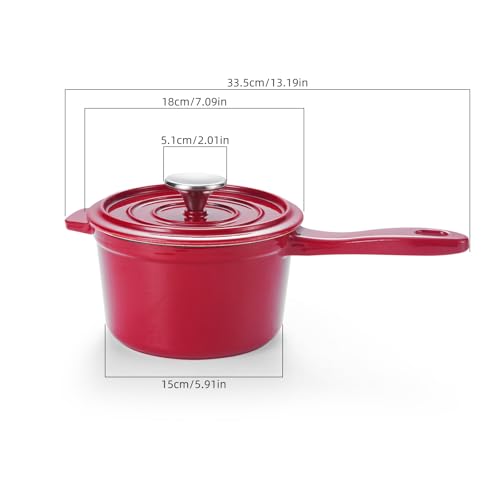 Enameled Cast Iron Sauce Pan, 2 Quarts Round Sauce Pot with Lid, Mini Dutch Oven Enamel Saucepan for Cooking Pasta Sauce, Marinate, Simmer, Refrigerate and Serve, Multiple Colors Available