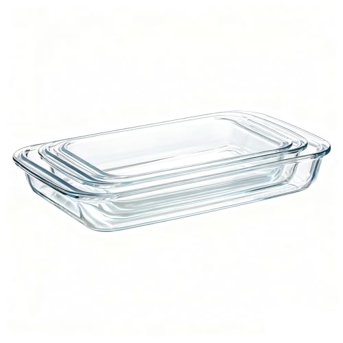 Pmssypl 3 Pack High Borosilicate Glass Baking Dishes for Oven, (2.3QT, 1.6qt, 1.0QT), Rectangular Bakeware Sets, Deep Glass Casserole Dishes with Handle for Microwave, Oven, Baking, Meal Preparation