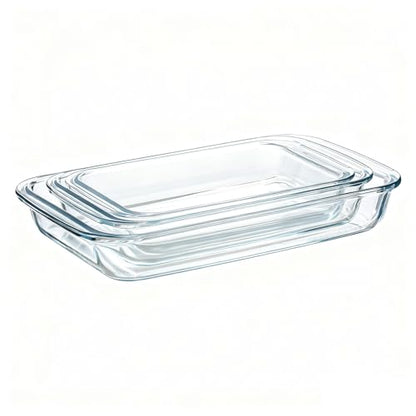 Pmssypl 3 Pack High Borosilicate Glass Baking Dishes for Oven, (2.3QT, 1.6qt, 1.0QT), Rectangular Bakeware Sets, Deep Glass Casserole Dishes with Handle for Microwave, Oven, Baking, Meal Preparation