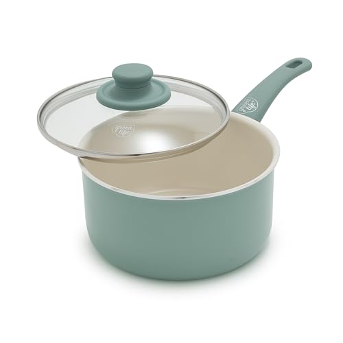 GreenLife 2.5QT Nonstick Saucepan with Glass Lid, Soft Grip, PFAS-Free Ceramic, Multipurpose Chef Pan, Milk & Sauce Cooking Pot, Dishwasher & Oven Safe to 350˚F, Stay-Cool Handle, Turquoise
