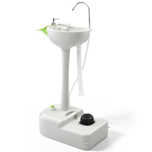 Portable Camping Sink with Towel Holder & Soap Dispenser, Portable Sink Camping Hand Washing Station Hand Wash Basin Stand with Rolling Wheels for Outdoor Events, Gatherings, Worksite, Camping