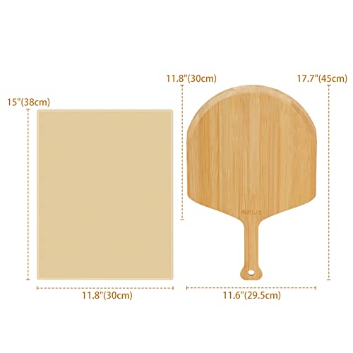 Mimiuo Pizza Stone and Wood Peel Set for Oven and Grill - 12x15 Inch Rectangular Baking Stone with Bamboo Peel, Perfect for Crisp Crust Pizza, Breads, Cheese, and More