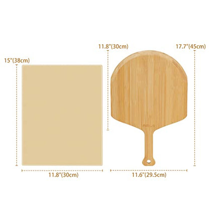 Mimiuo Pizza Stone and Wood Peel Set for Oven and Grill - 12x15 Inch Rectangular Baking Stone with Bamboo Peel, Perfect for Crisp Crust Pizza, Breads, Cheese, and More