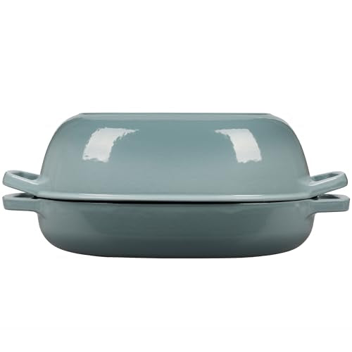 EDGING CASTING Enameled Cast Iron Oval Dutch Oven Pot with Lid, Dutch Oven for Sourdough Bread Baking, Bread Oven, Bread Dutch Oven, Oval Bread Pan, 7qt, Seasalt